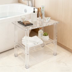 200kg/440.92 lbs Acrylic Shower Bench Bathroom Shower Stool with Storage Shelf