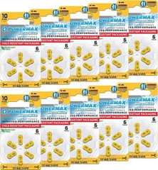 Size 10 Hearing Aid Batteries, 60 Count Long-Lasting Battery Pack, Yellow Lon…