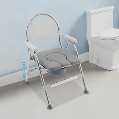 150kg/330.69 lbs Foldable Toilet Chair w/ Padded Seat Plate and Toilet Bucket
