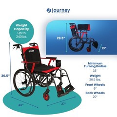 Journey SoLite C2 Ultra Lightweight Wheelchair, Foldable Manual Chair, Red