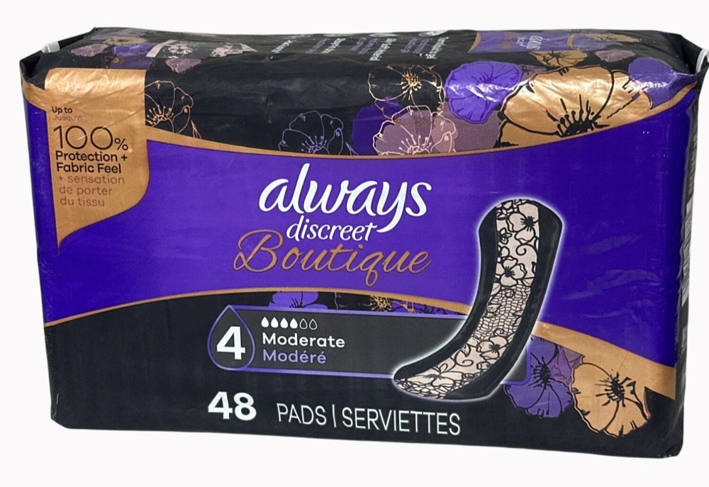 48 pads- Always Discreet Boutique Moderate Absorbency Pads For Bladder Leaks