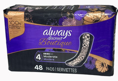 48 pads- Always Discreet Boutique Moderate Absorbency Pads For Bladder Leaks