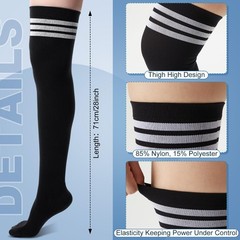Chicingyo 6 Pairs Thigh High 15-20 mmHg, White, Pink, Blue, Purple