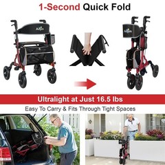 Aojin Rollator Walker for Seniors with Seat, Lightweight & Foldable, 8″ AllTe…