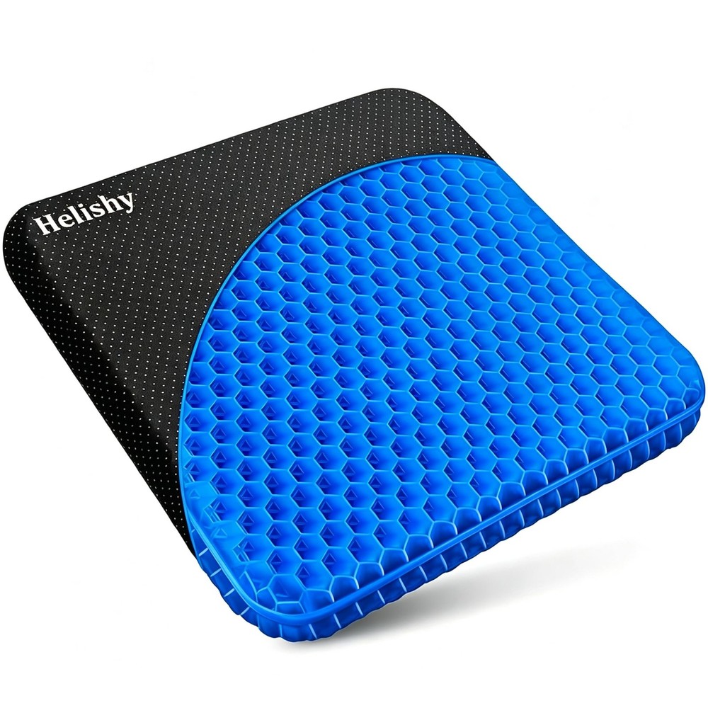 Helishy Gel Seat Cushion, Double Thick Egg Standard (16*14*1.65 inch), 1-blue