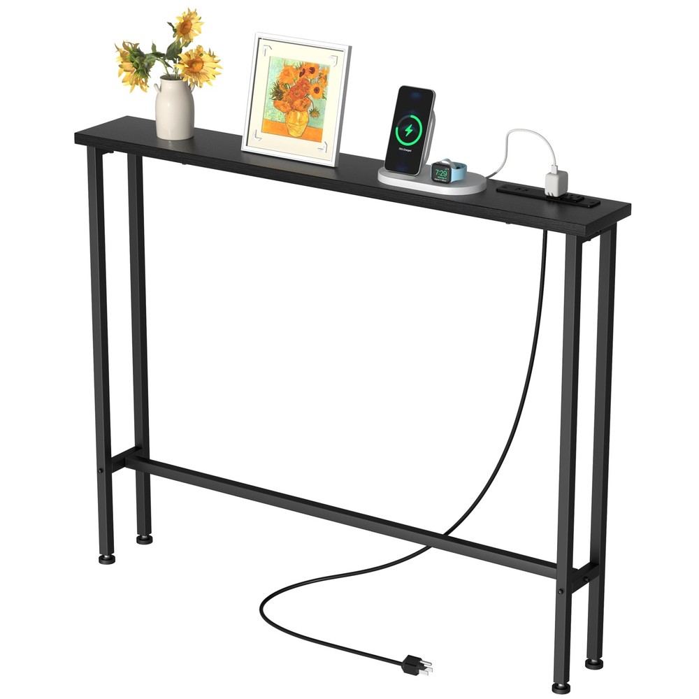 GRLEAF 39″ Narrow Console Sofa Table with Built-in Power Strip 2 AC Outlets 2 US