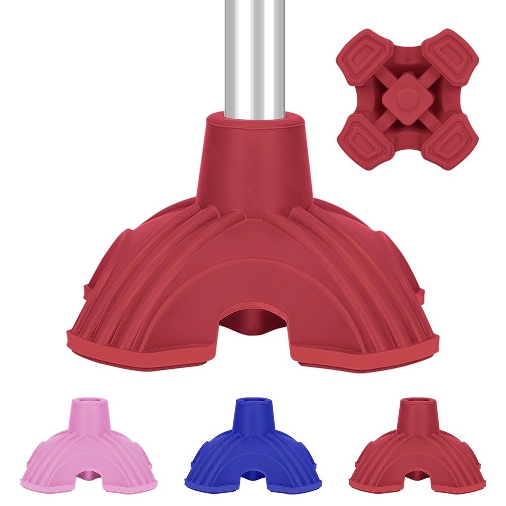 supregear Cane Tips, Self Standing Quad Base Replacement for Walking and Red