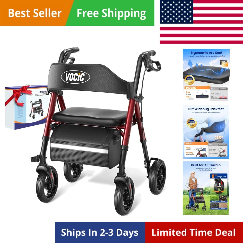 Walkers for Seniors, Z21 Rollator Walker with Seat Supports 350lb, 8″ Big Whe…
