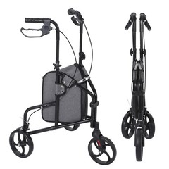 Lightweight 3 Wheel Upright Rollator Walker 8in Wheels Folding Mobility Aid