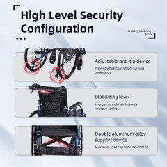 Aluminium Multi-functional Manual Wheelchair One-button Adjustable Handrail FDA
