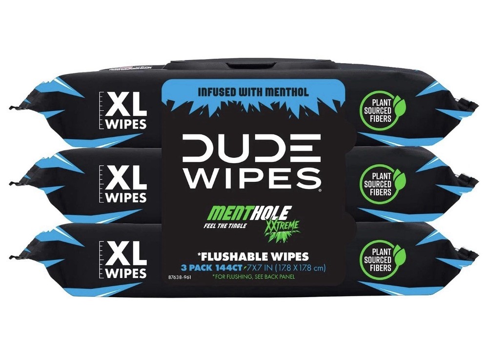 DUDE Wipes MentHOLE XXtreme Flushable – Menthol 48 Count NEW (Pack of 3)
