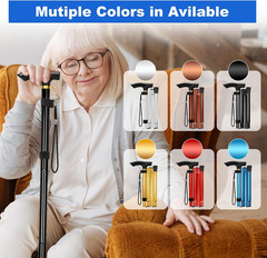 Folding Cane – Adjustable Height Walking Stick with T Handle & Wrist Strap