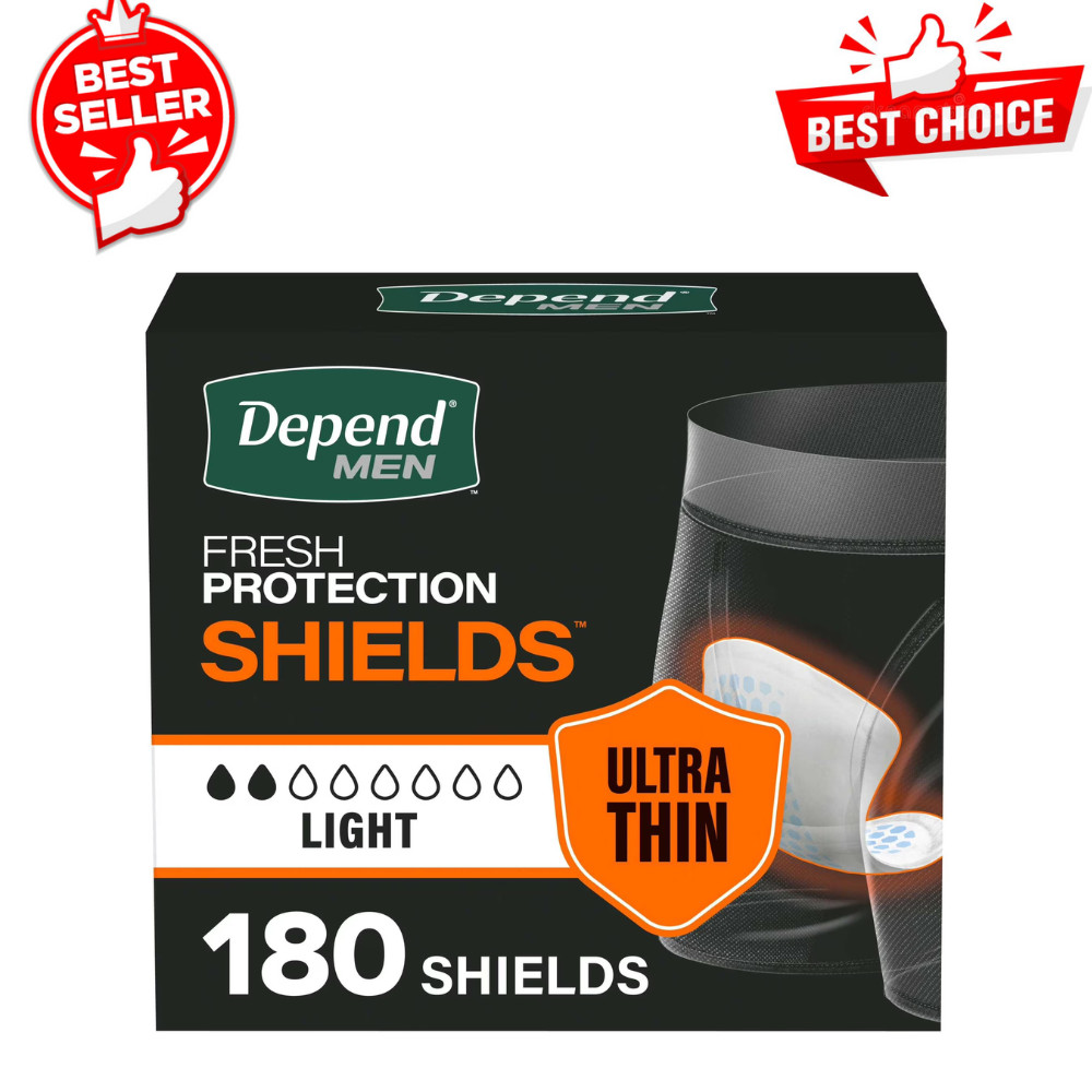 Depend Guards for Men, Light Absorbency Incontinence Shields, 180 Count, White