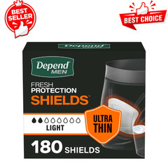 Depend Guards for Men, Light Absorbency Incontinence Shields, 180 Count, White