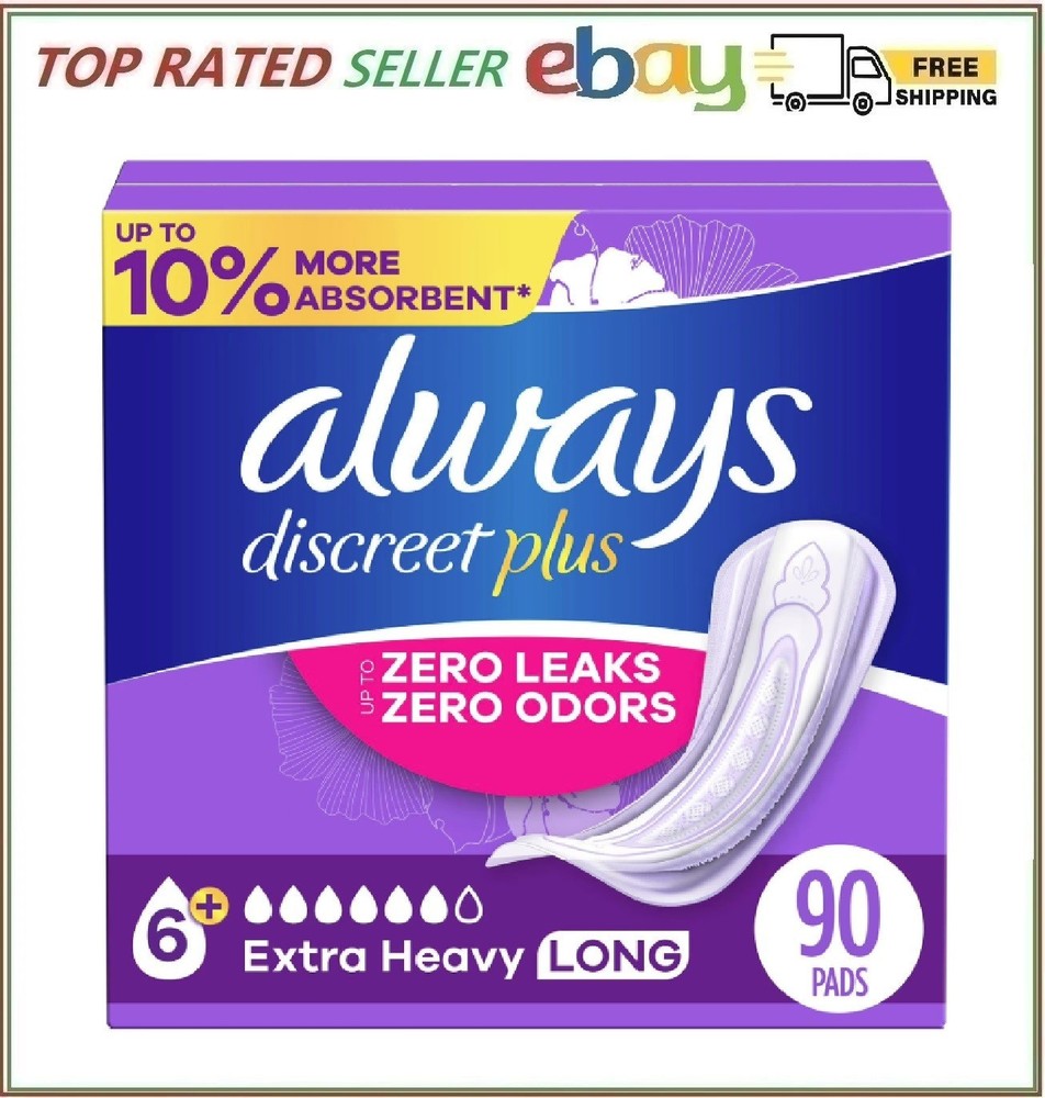 Always Discreet plus Incontinence Pads for Women, Extra Heavy Long, 90 ct.