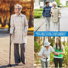 Folding Quad Cane Lightweight Height Adjustable Non-Slip Free Standing