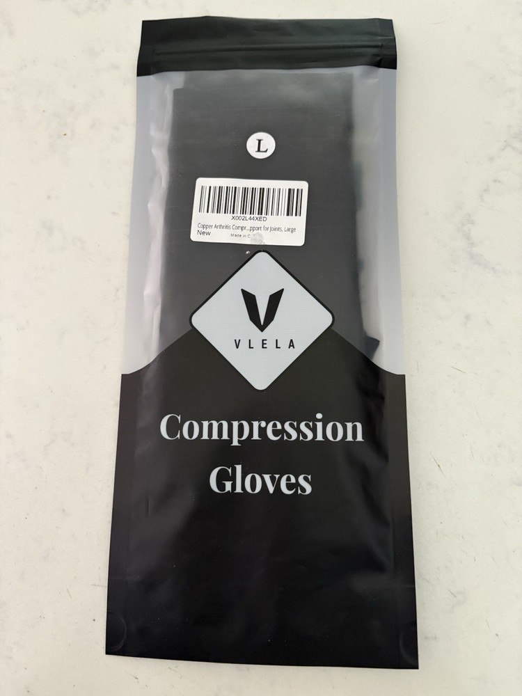 Vlela Copper-Infused Arthritis Compression Gloves Unisex Size Large 1 Pair Black