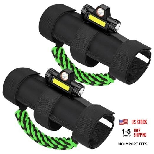 2 x Roll Bar Grab Handles with Light – Paracord Grip Green With LED Light