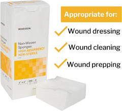 McKesson Non-Woven Sponges, Non-Sterile, 4-Ply, High Absorbency, Polyester/Rayon