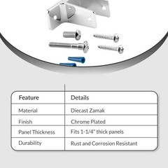 FHC Two Ear Wall Bracket for 1-1/4″ Panels – Zinc Alloy Chrome Plated