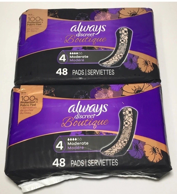 Always Discreet Boutique 48 Count Size 4 Moderate Protection Lot Of 2 (96 Total)
