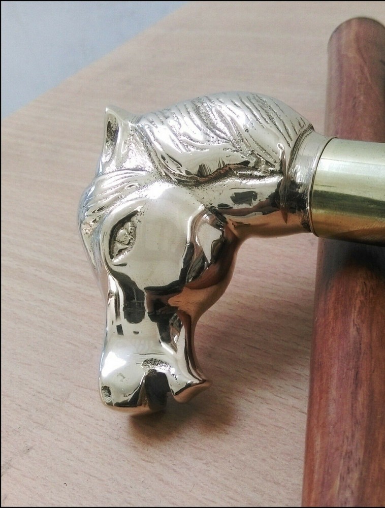 Brass Walking Stick Wood Canes Vintage Horse Style Stick Handle Head Vintage