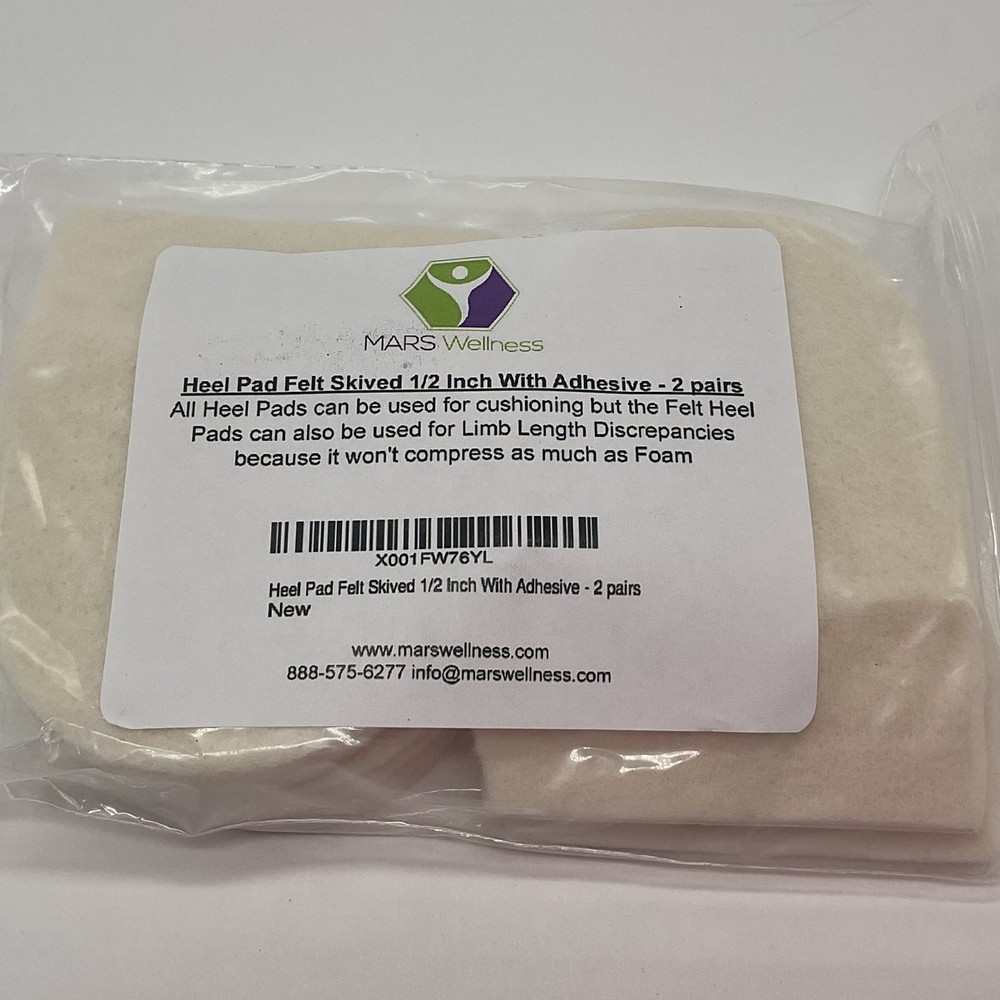 Mars Wellness Heel Pad Felt Skived half inch w adhesive 2 pair