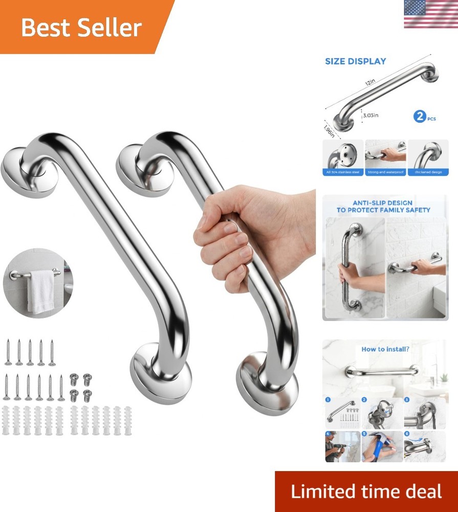 Easy-Install Stainless Steel Shower Grab Bars – 2 Pack for Maximum Safety