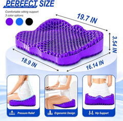 Thicken 19.7In Seat Cushion, Gel Seat Cushion for Long Sitting–Office Chair, Whe