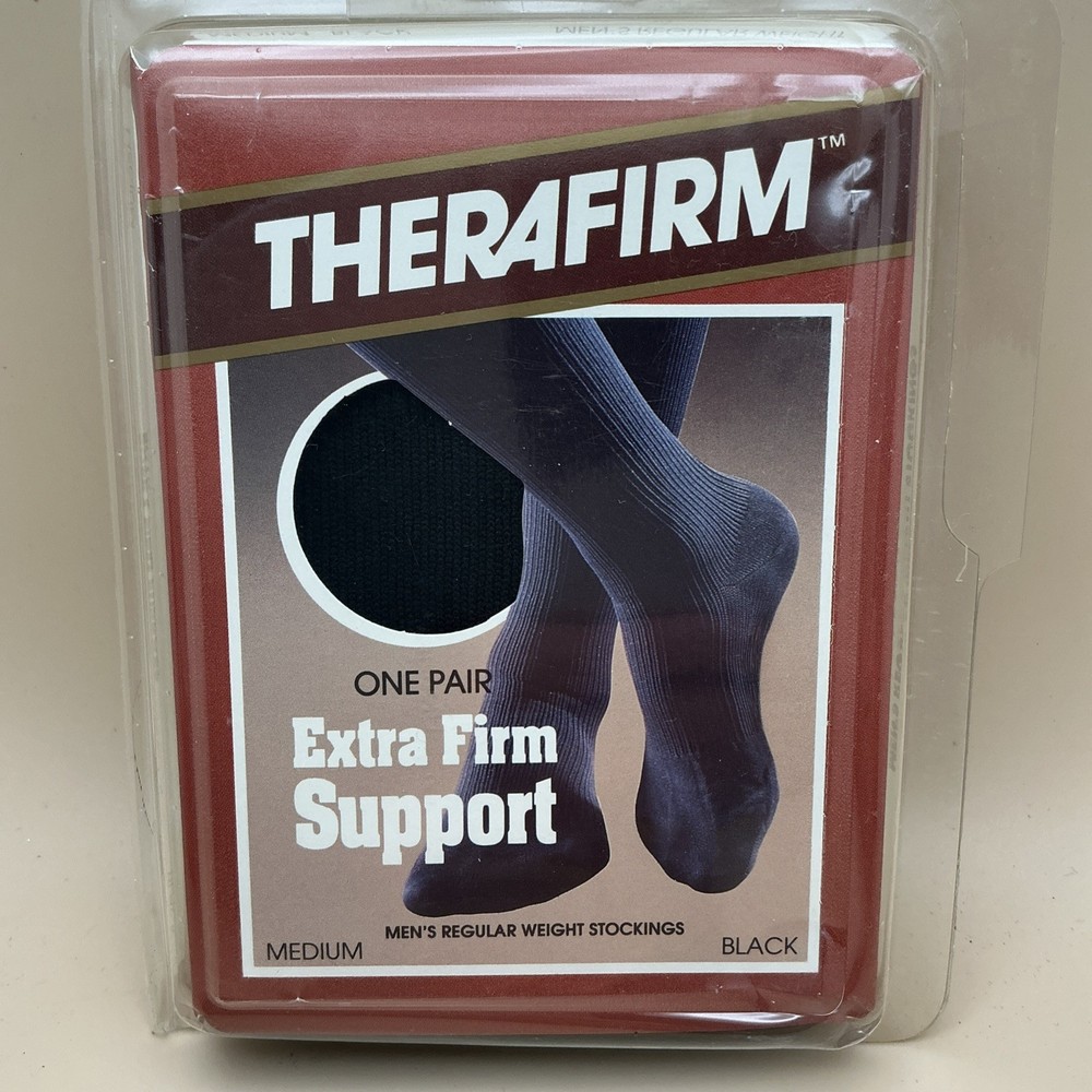 TheraFirm 1 NEW Pair Extra Firm Support, Men’s Reg Weight Stockings, Black/Med