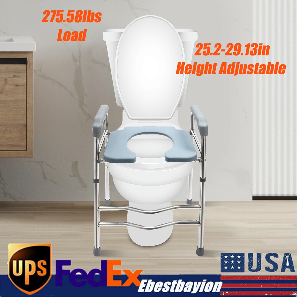 25.2-29.13in Raised Toilet Seat Riser w/ Arms For Elderly Handicap Bathroom USA