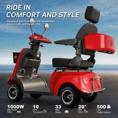 1000W Electric Mobility Scooter 48V/20A 500lbs Capacity 33 miles W/ NFC Keycard