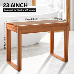 Teak Shower Bench 23.6″ Waterproof Stool, 500 lbs Capacity for Indoor/Outdoor Us