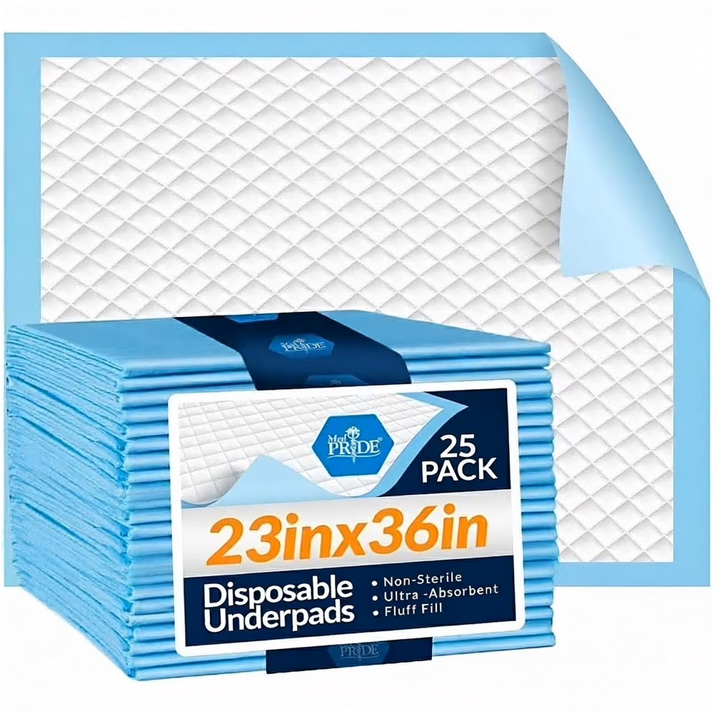 MED PRIDE Disposable Underpads 25 Count 23″ x 36″ Super Absorbent Bed Pads
