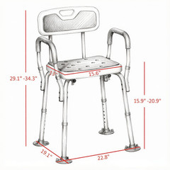 Adjustable Height Padded Shower Chair with Arms And Back, Bath Seat for Seniors