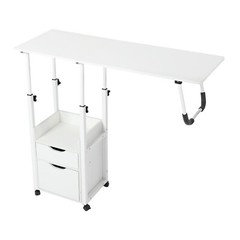 Movable Bedside Table Overbed Table w/ Wheels Adjustable Over Bed Desk 70-88cm