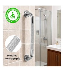 16 Inch Brushed Silver Stainless Steel Grab Bar with Knurled Grip, Sturdy & Stab