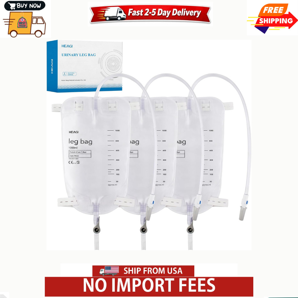3 Pack Catheter Bags, 1000mL/33.8oz, Easy-Tap Leg Bag Urinary Drainage Bag, Anti
