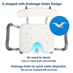 Heavy Duty Shower Chair with Arms & Back, 330lbs Capacity, Cutout Seat, Tool-Fre