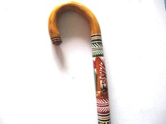 Hand Carved Wooden Cane Walking Stick Mexican Aztec Hand Painted Mexico ONE Cane