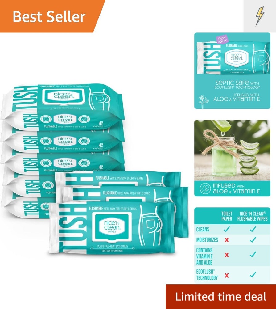 Gentle Flushable Wipes 336 Count | Aloe & Vitamin E for Ultimate Cleanliness