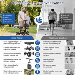 Aojin Knee Scooter for Adults FootInjuries, 300lbs Capacity, All Blacks