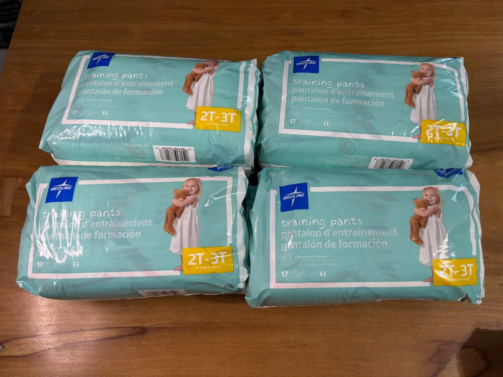 Medline disposable Training Pants Size 2T-3T 68 Count 38+ Lbs NEW Pull Ups