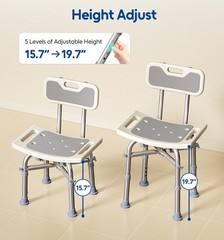 350 lbs Rectangular Adjustable Shower Chair with Back Elderly Seat Bench Stool