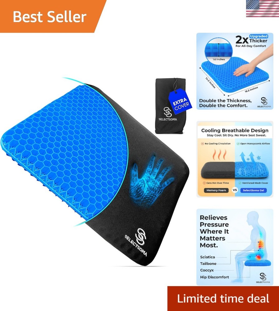 Versatile Gel Seat Cushion for Coccyx Pain Relief – Portable 16.5″x14.5″ Design