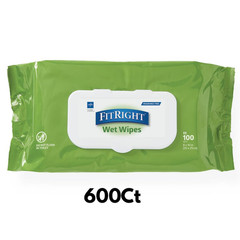 FitRight Aloe Personal Cleansing Incontinence Wipes 8 x 10 inch, White 600Ct