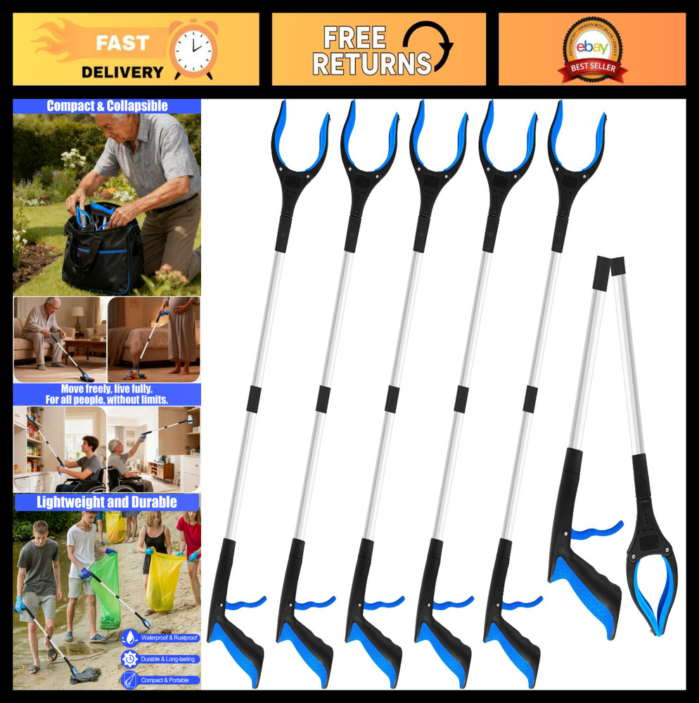 6 Pack 32″ Heavy Duty Trash Grabber Tool – Foldable Reacher with Ergonomic Handl