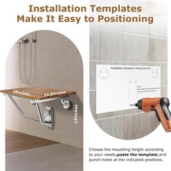 Wall Mounted Folding Shower Seat 28″ Teak Bench 500lb for Elderly Disabled
