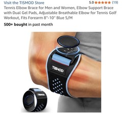 TISMOD Adjustable Tennis/Golf Elbow Brace w/ Dual Gel Pads S/M Black/Blue