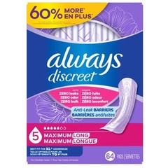 Always Discreet Maximum Absorbency Long Pads 64 Ct Bladder Protection, Sale